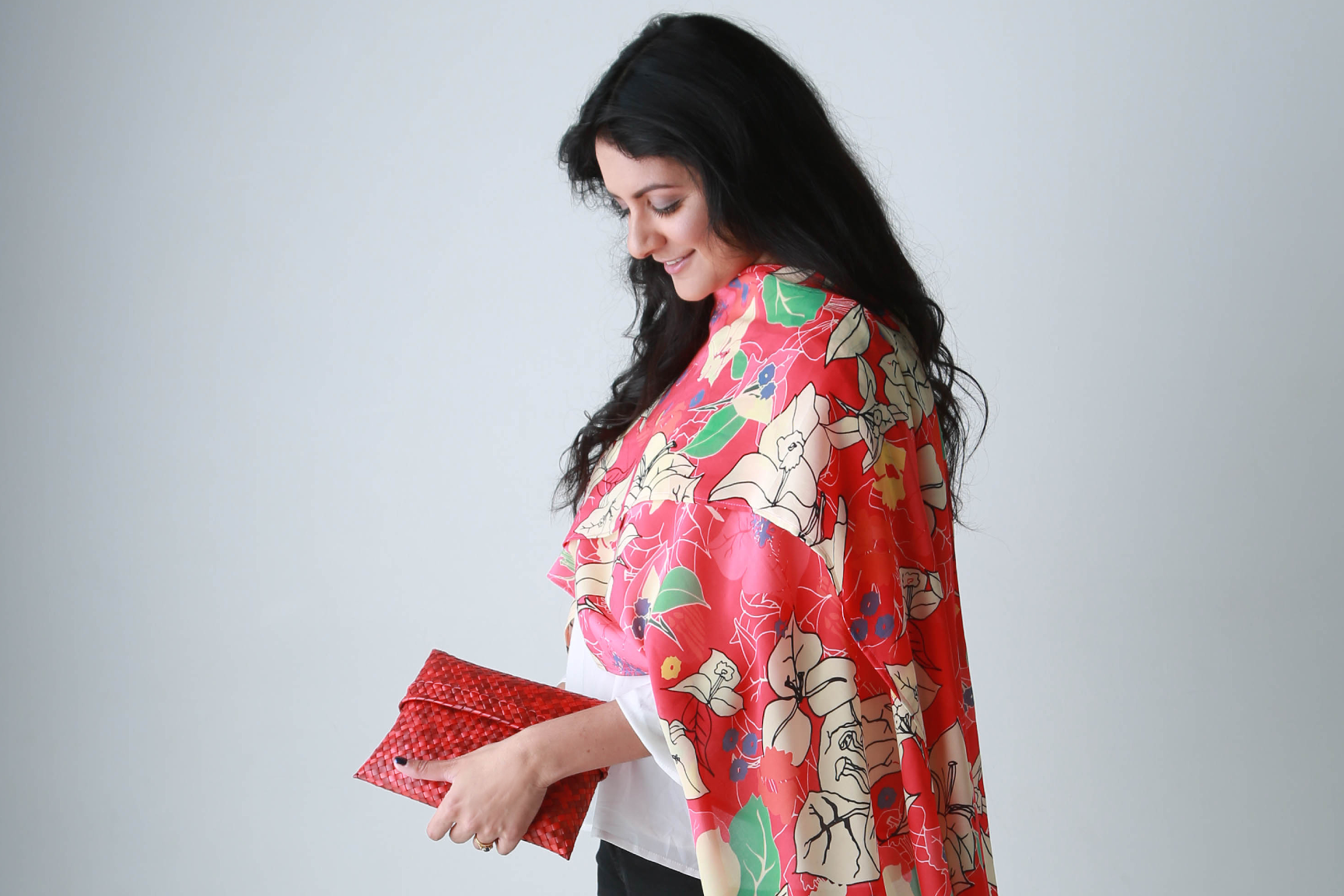 The stunning Diluki O'Beirne wearing my Bougainvillea Chill Red from the Full Circle collection.