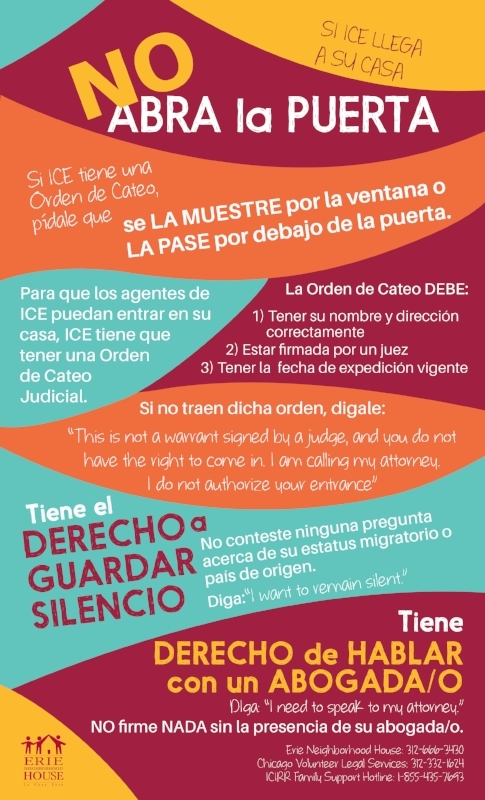 Know Your Rights Door Sign Spanish