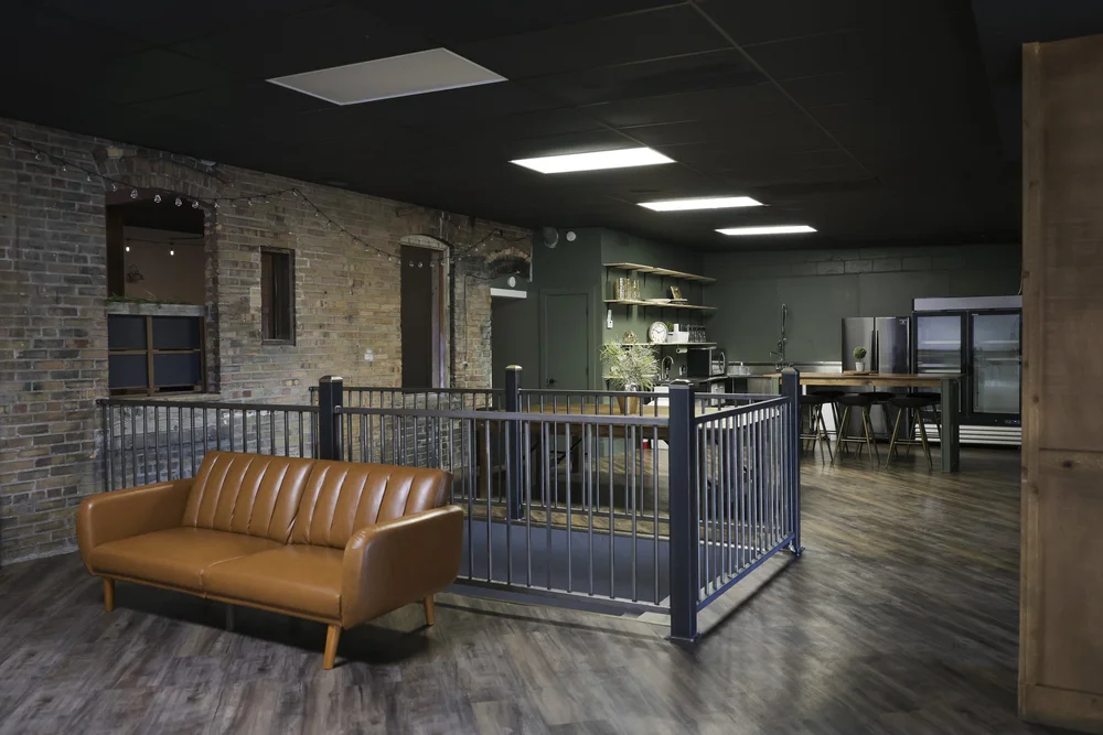 Modern fireplace inside Brick & Main venue