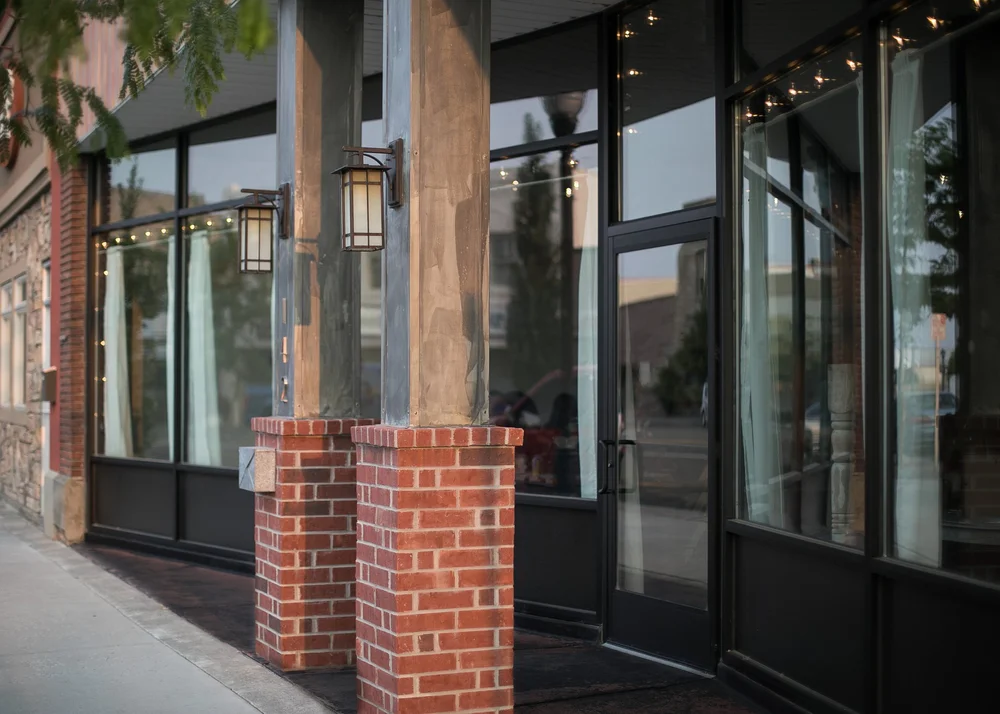 Exterior of the historic Brick & Main building at 142 E. Main St, Rigby