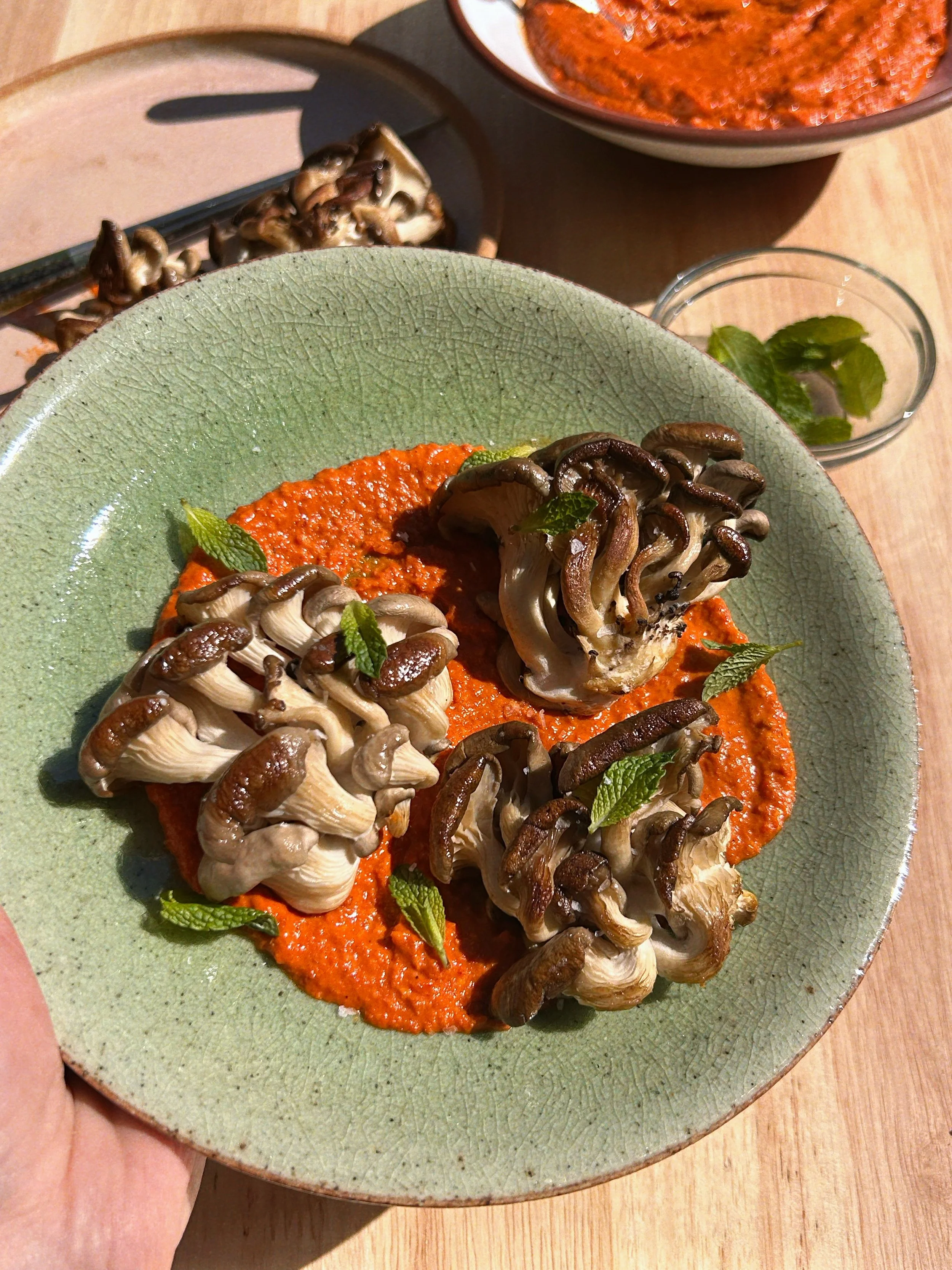 Seared Mushrooms with Romesco Sauce