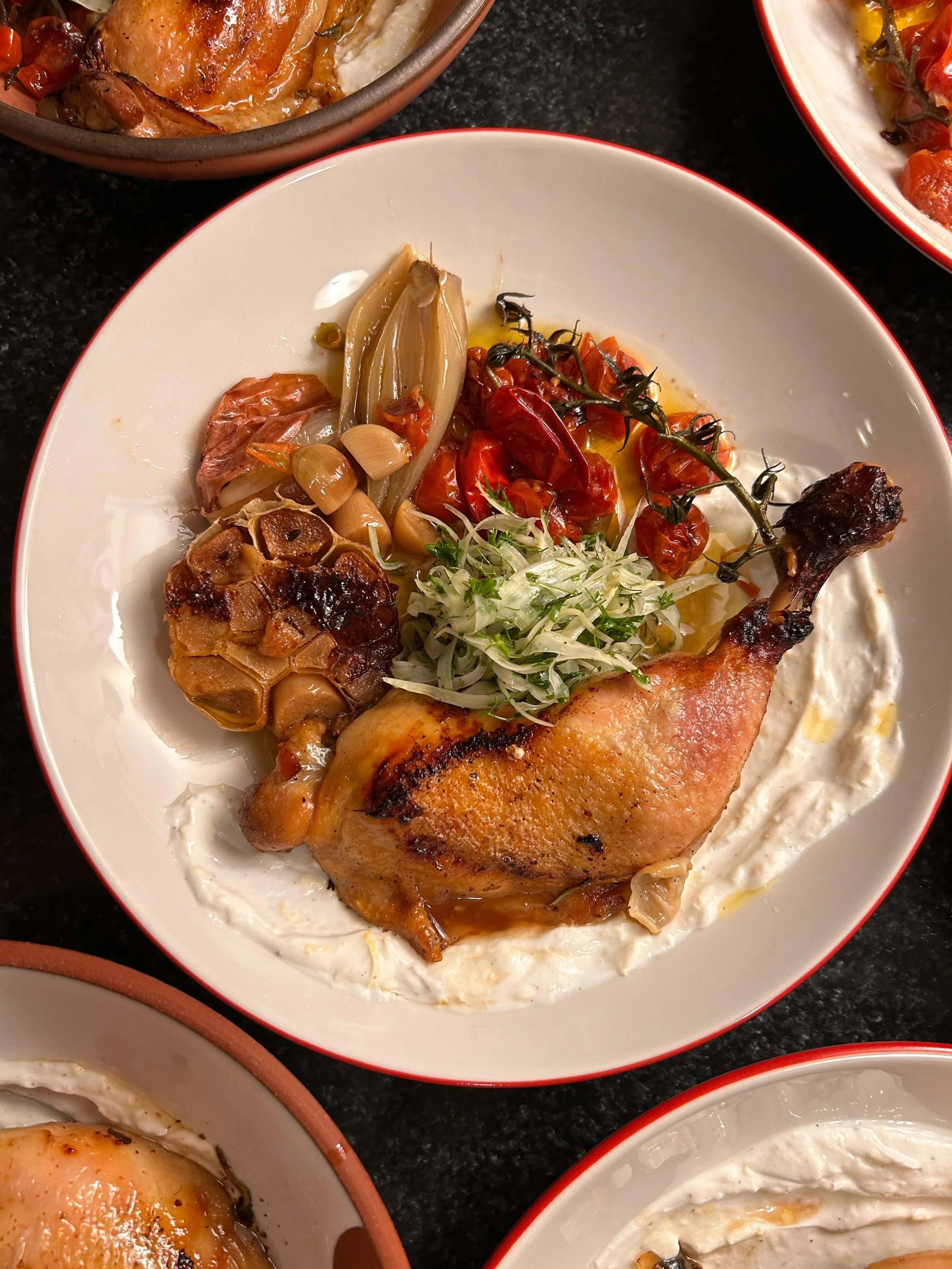 Confit Chicken Legs with Yogurt + Fennel Slaw