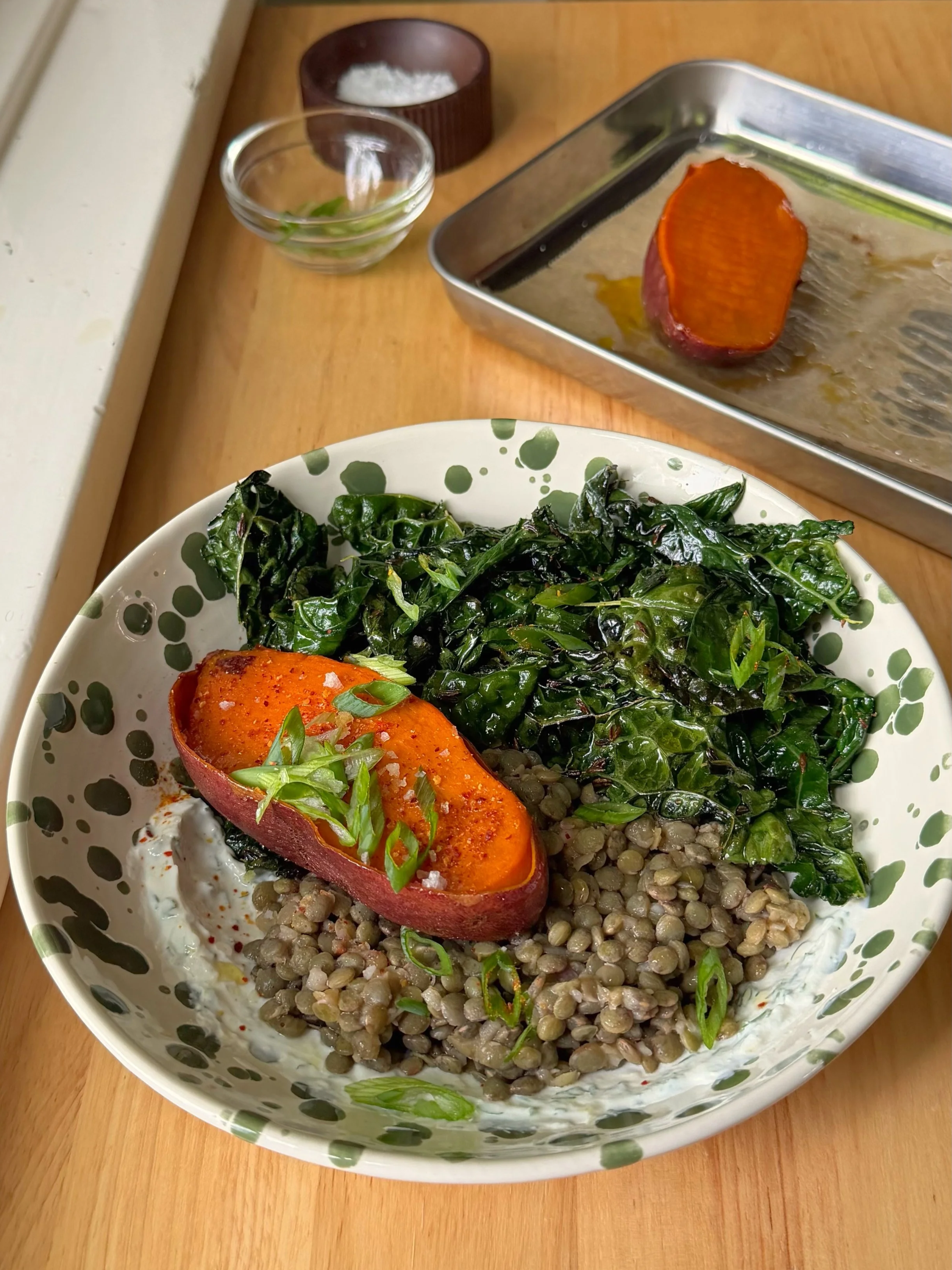 Dressed Lentils &amp; Greens with Sweet Potato