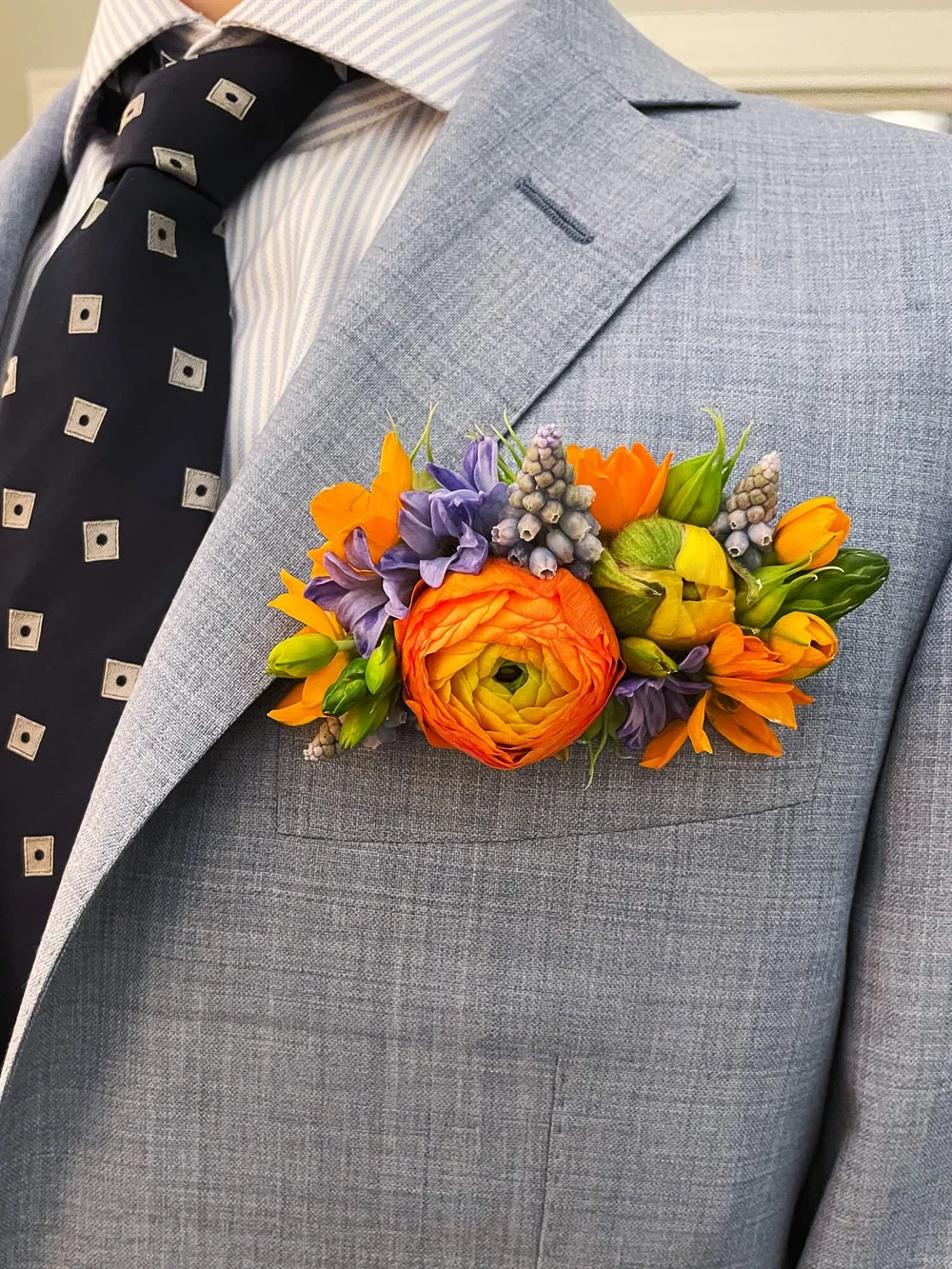 Pocket Square  Green Hydrangea Flowers