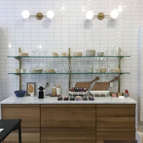 Brass and glass shelving
