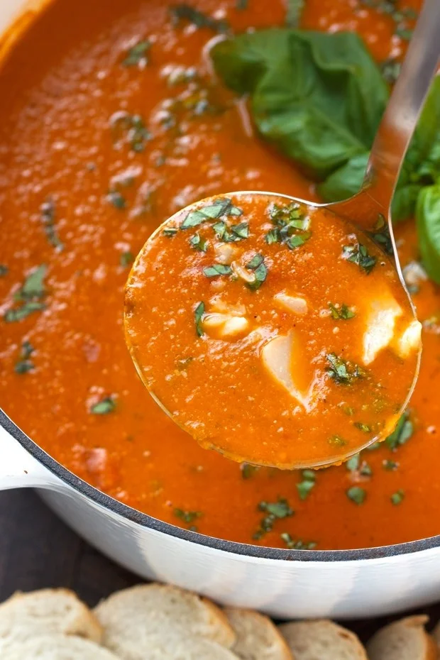 Little Spiced Jar Tomato and Basil Soup - image via http://littlespicejar.com/secret-ingredient-tomato-basil-soup/