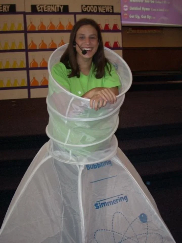Sarah embraces her role as a beaker during VBS.