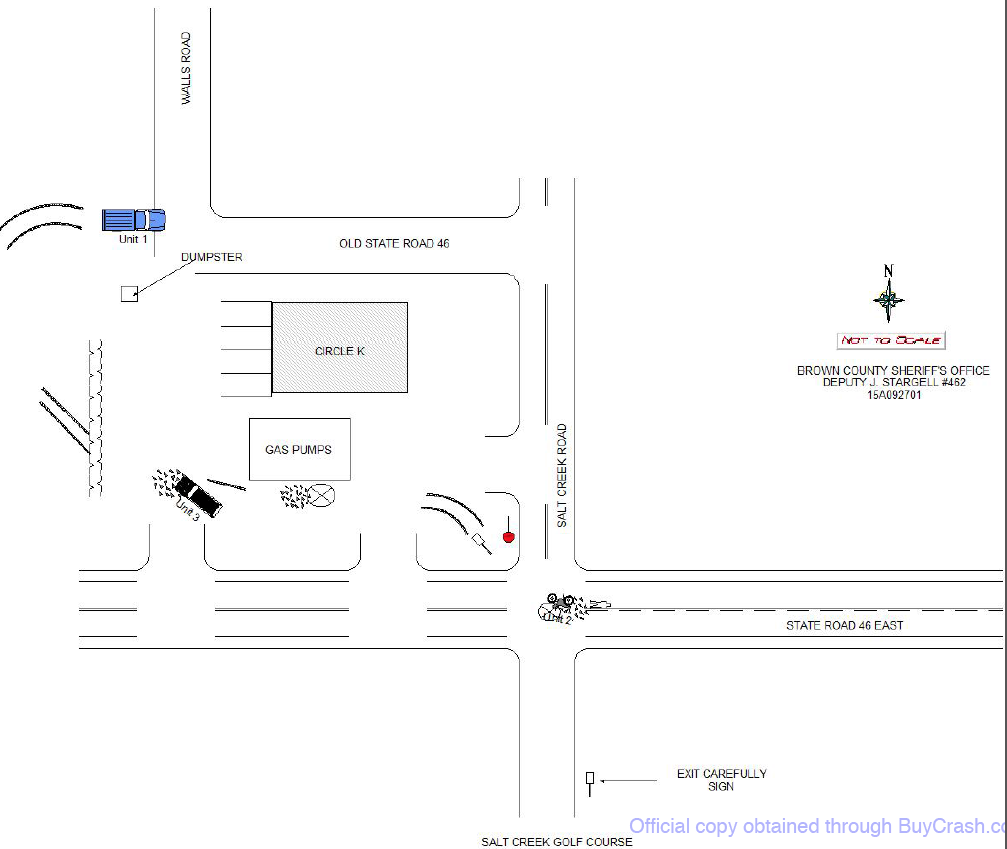 Crash Diagram from the Indiana Officer's Standard Crash Report. Click to enlarge. 