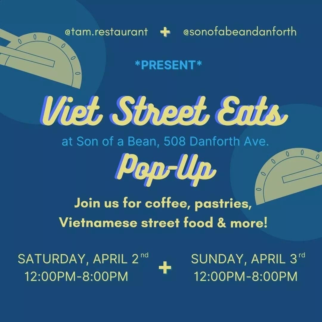 We're doing an east end pop-up @sonofabeandanforth! We're gonna be running a small exclusive menu of street food snacks to go with their tasty pastries and drinks!

If you're in the area or haven't visited Danforth in awhile, swing by and come hang w