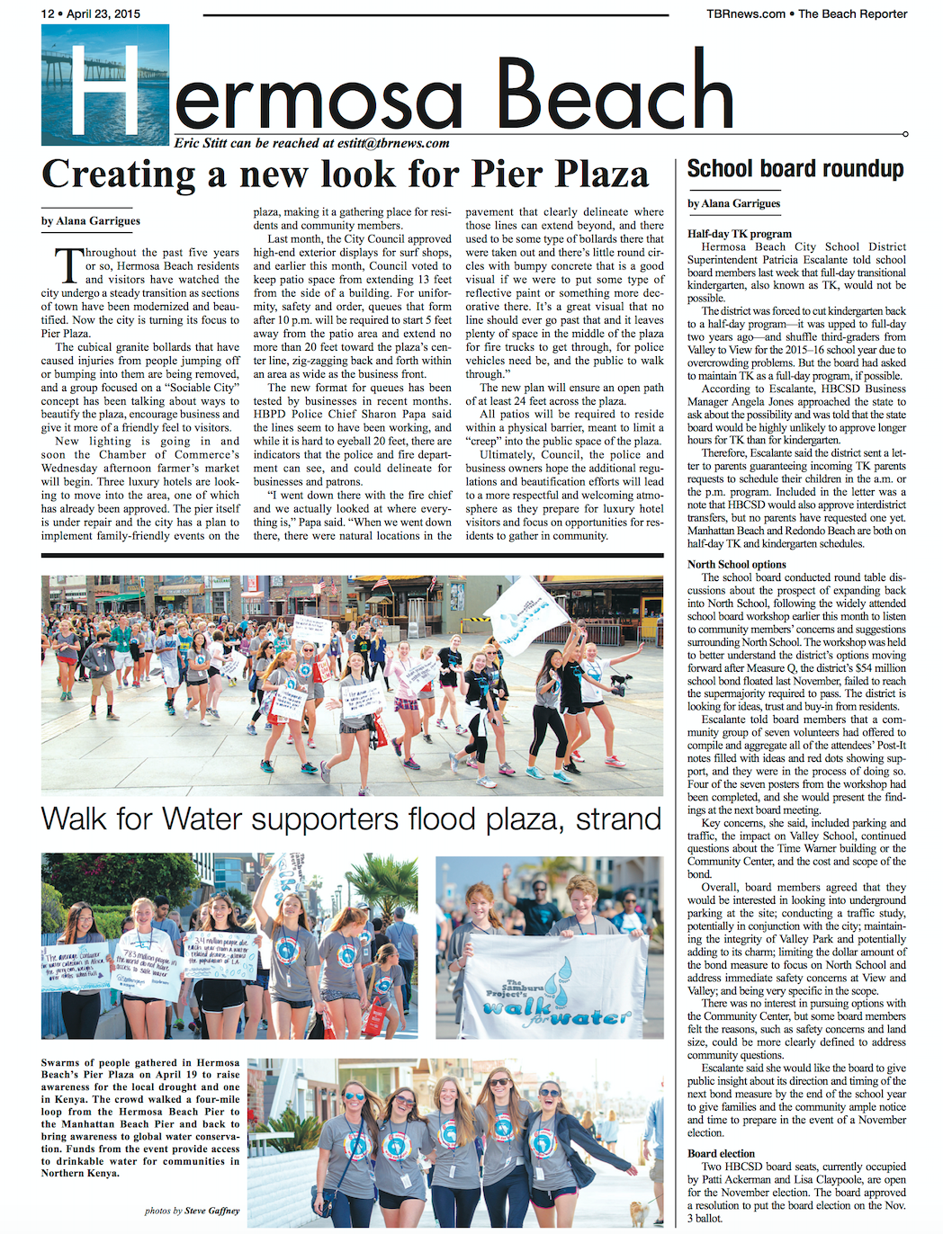 The Beach Reporter Article: “Walk for Water Supporters Flood Plaza, Strand” Read Full Article