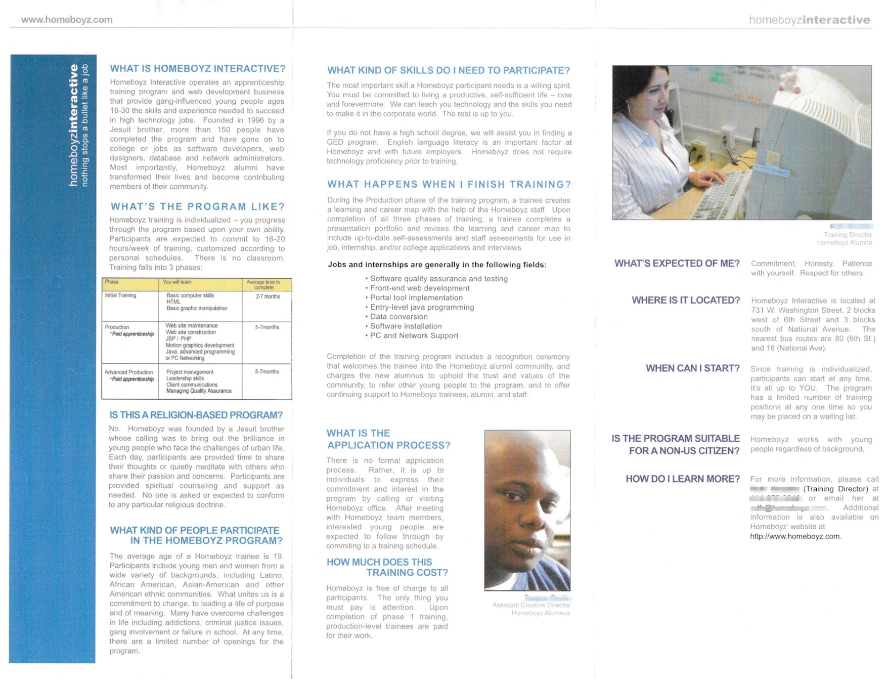 Inside of Homeboyz Training Brochure