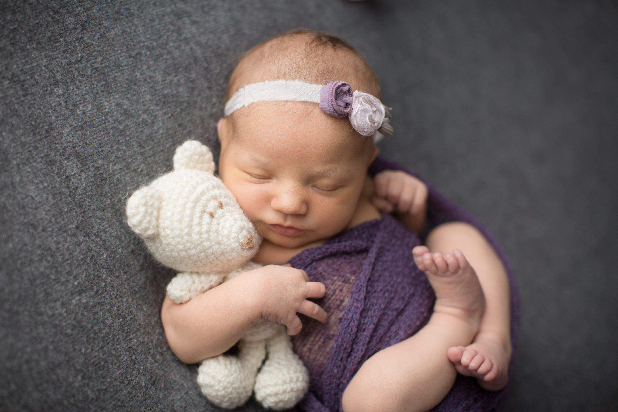  professional portrait of a newborn baby girl holding a teddy bear 
