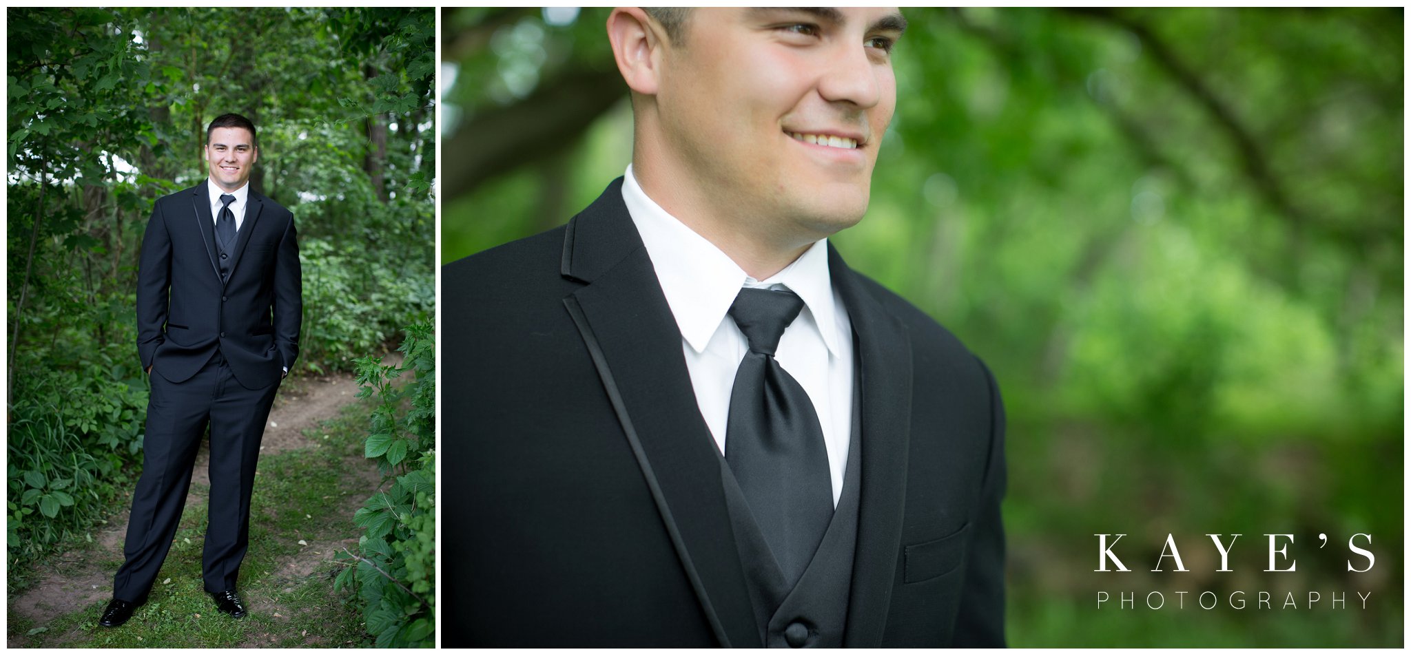 Black and white classic wedding with groom in black tuxedo in pontiac michigan