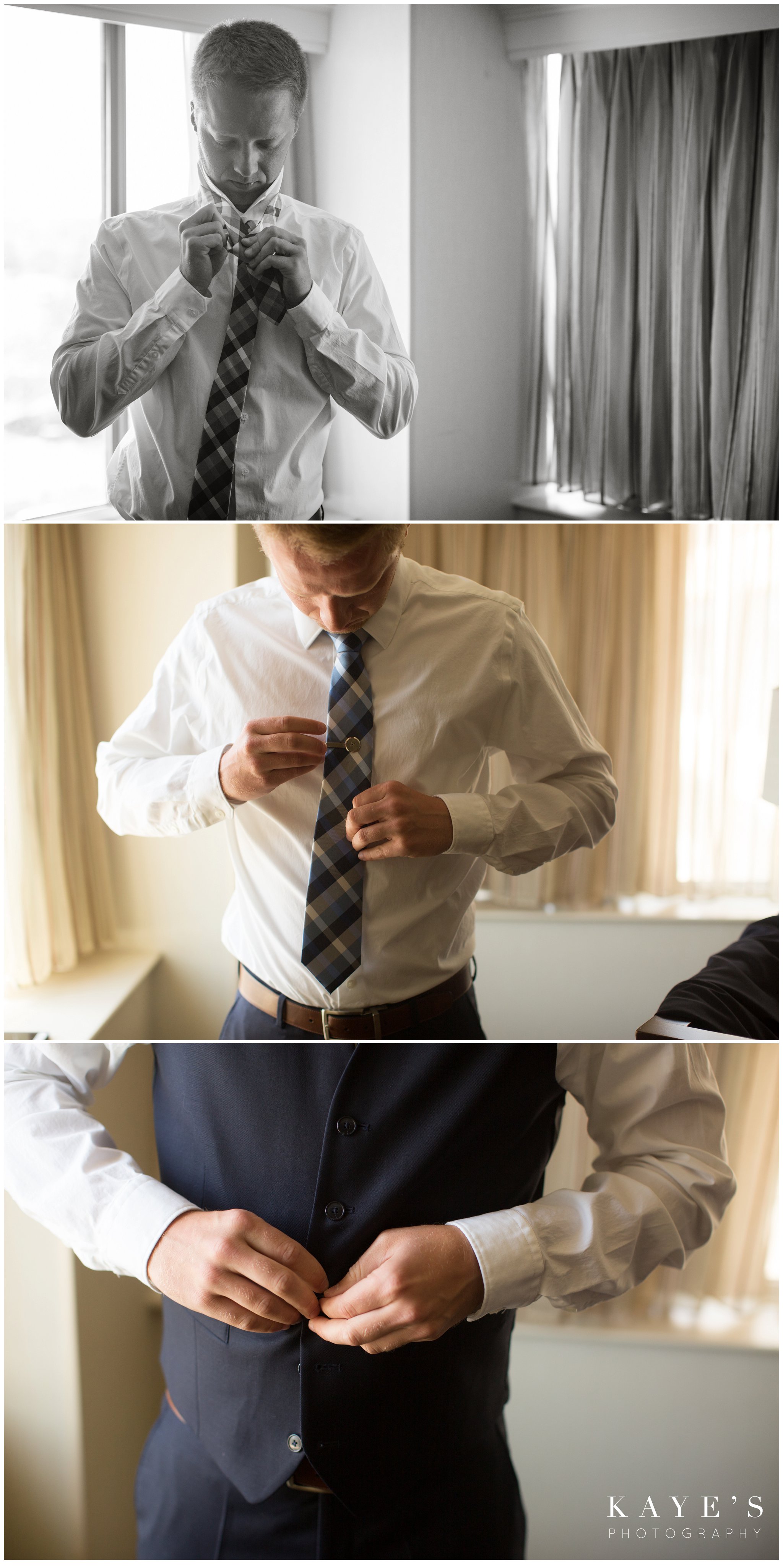 groom details and getting ready in hotel room during wedding photos in plymouth michigan