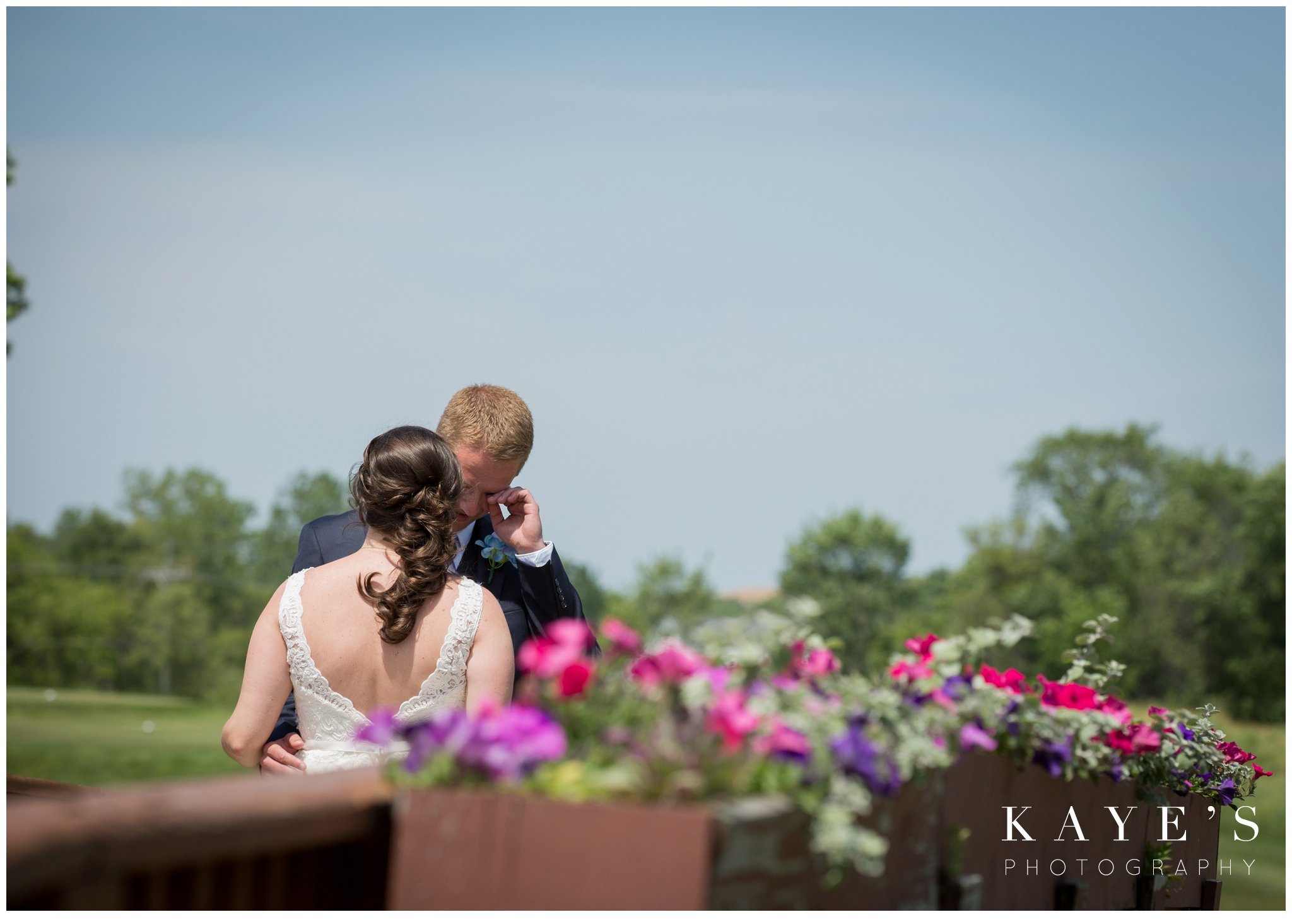groom crying during first look at fox hill golf club