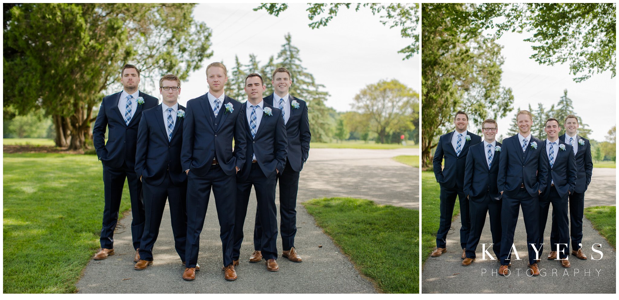 groomsmen portraits at golf course during wedding portraits