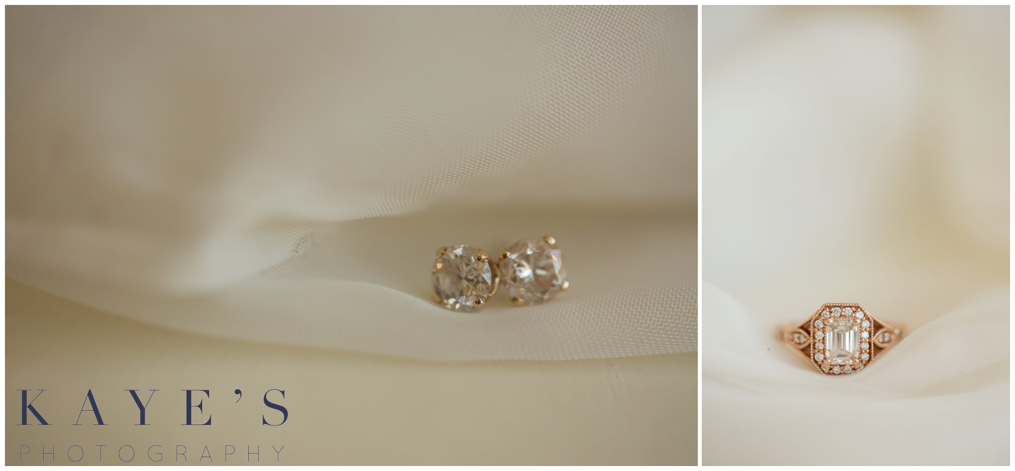 wedding ring and earrings for bride