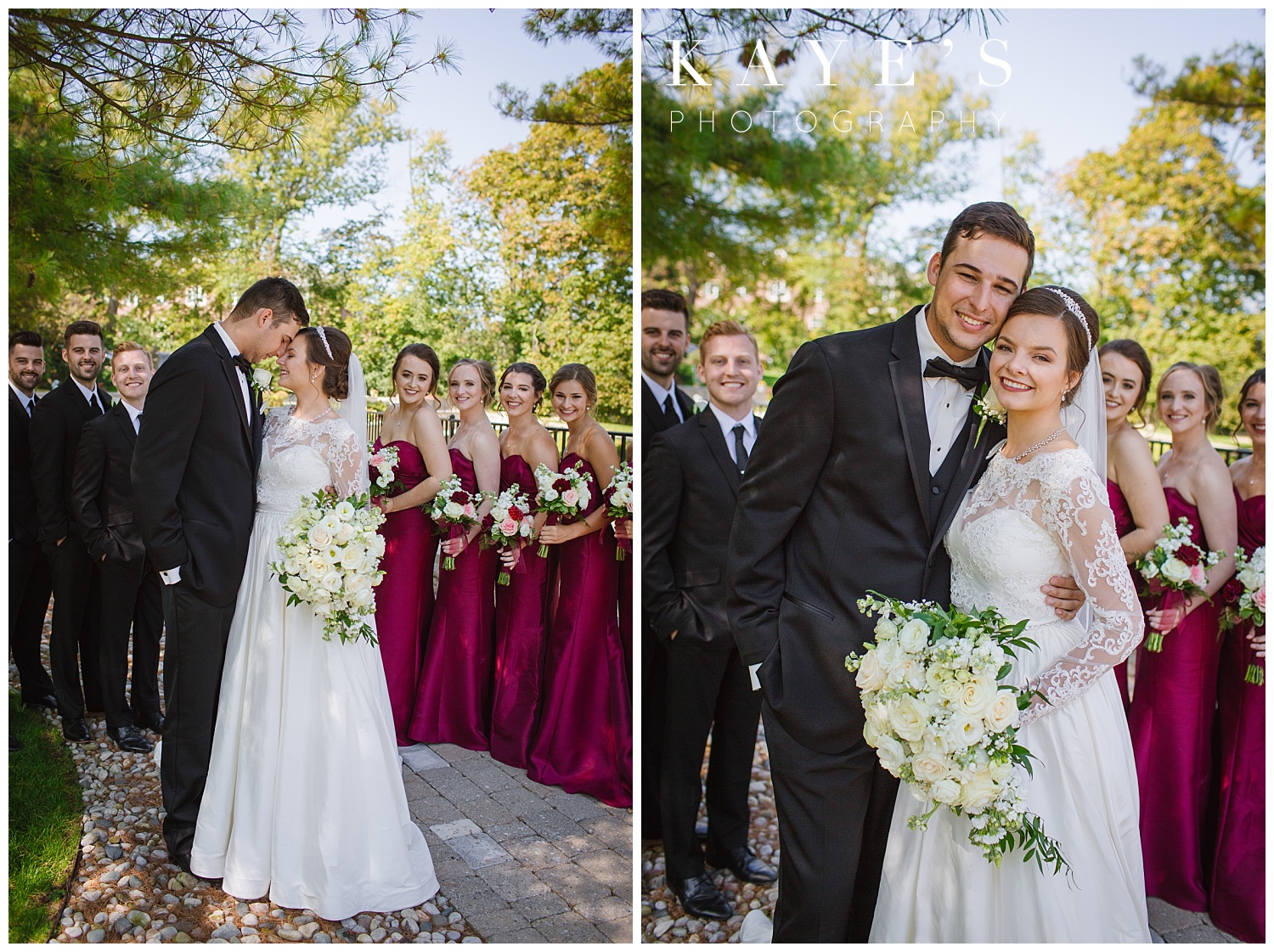 bridal party outside st. hugo posing with bride and groom with kayes photography