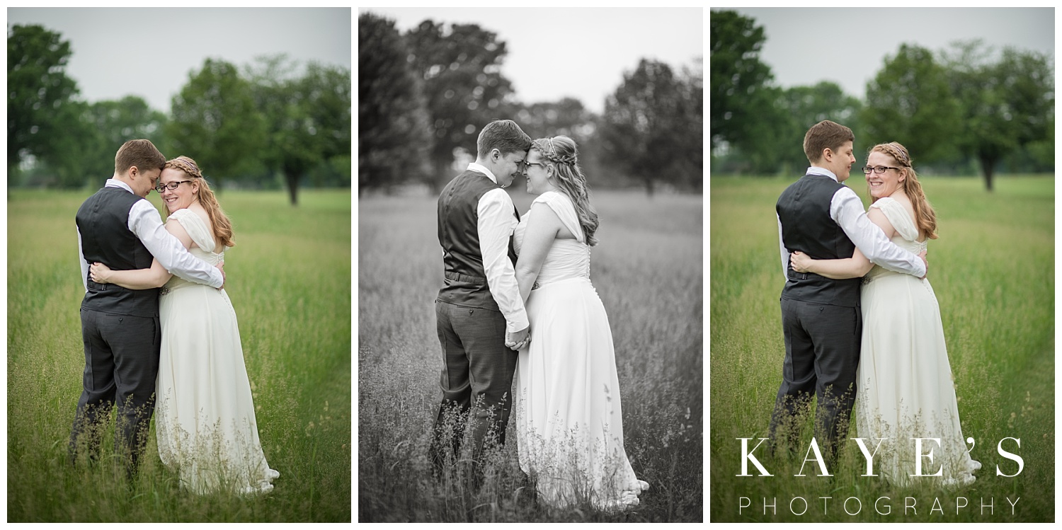 bride and bride posing for same sex marriage wedding at spring meadows golf course