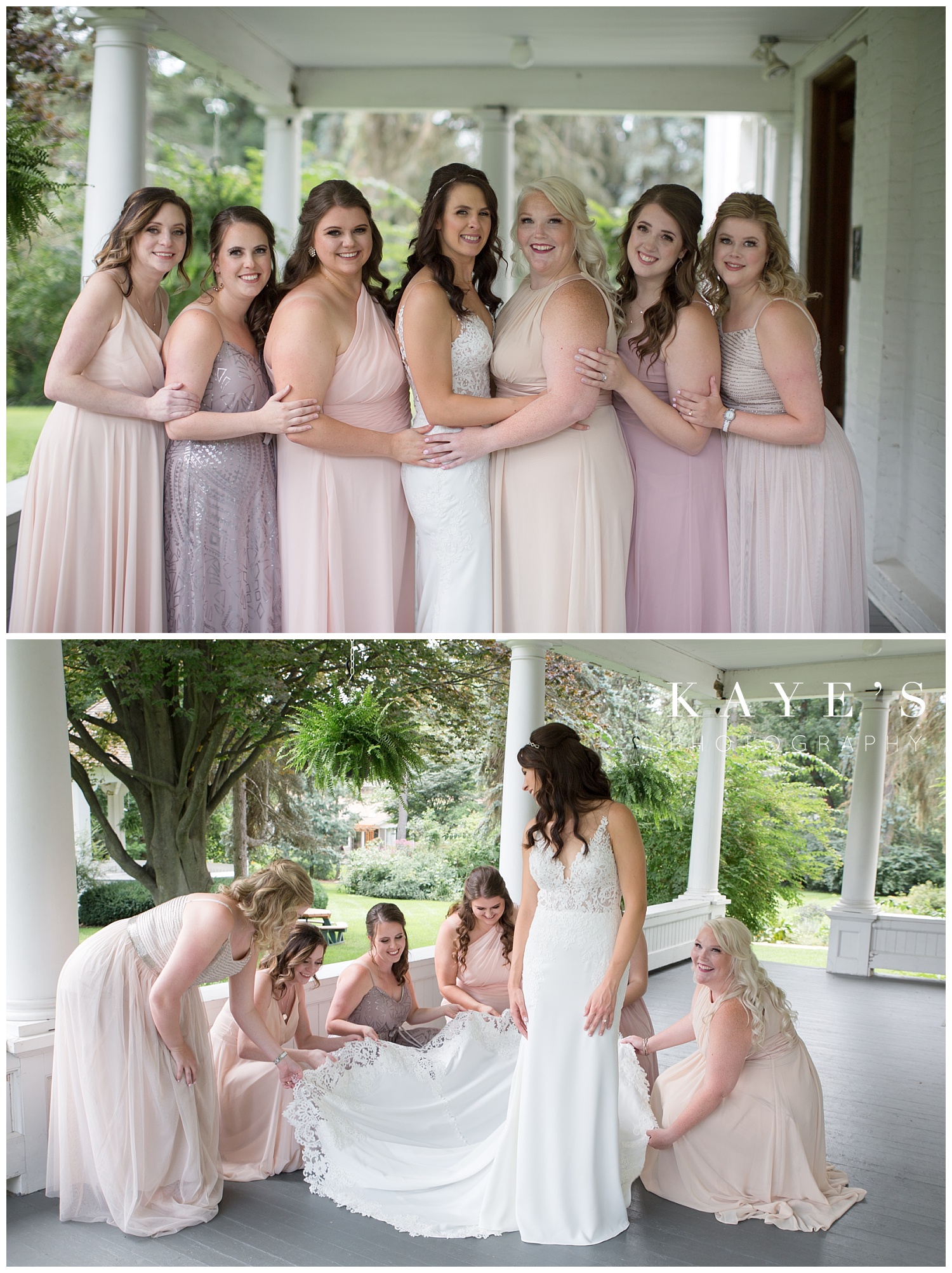 bride with bridesmaids getting ready for waldenwoods wedding