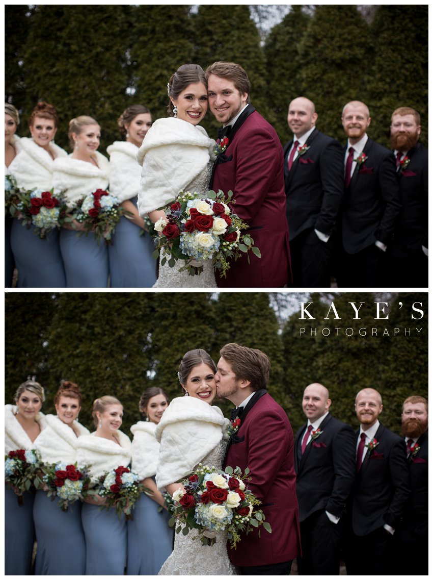 bride and groom with bridal party in wedding photos at crystal gardens