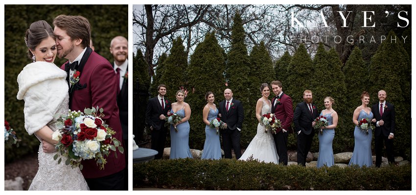 blue and burgundy winter wedding at crystal gardens in howell michigan