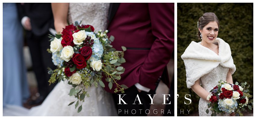 blue and burgundy winter wedding at crystal gardens in howell michigan
