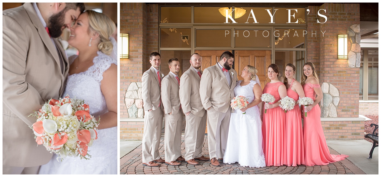 up close of bride and groom during bridal party portraits by kaye's photography
