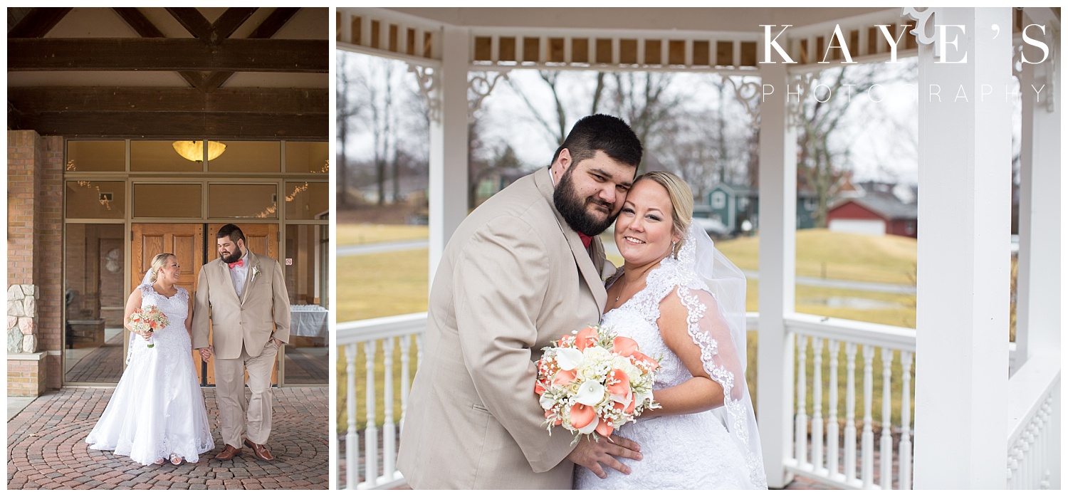 bride and groom portraits taken with bridal party in front of lapeer country club! 