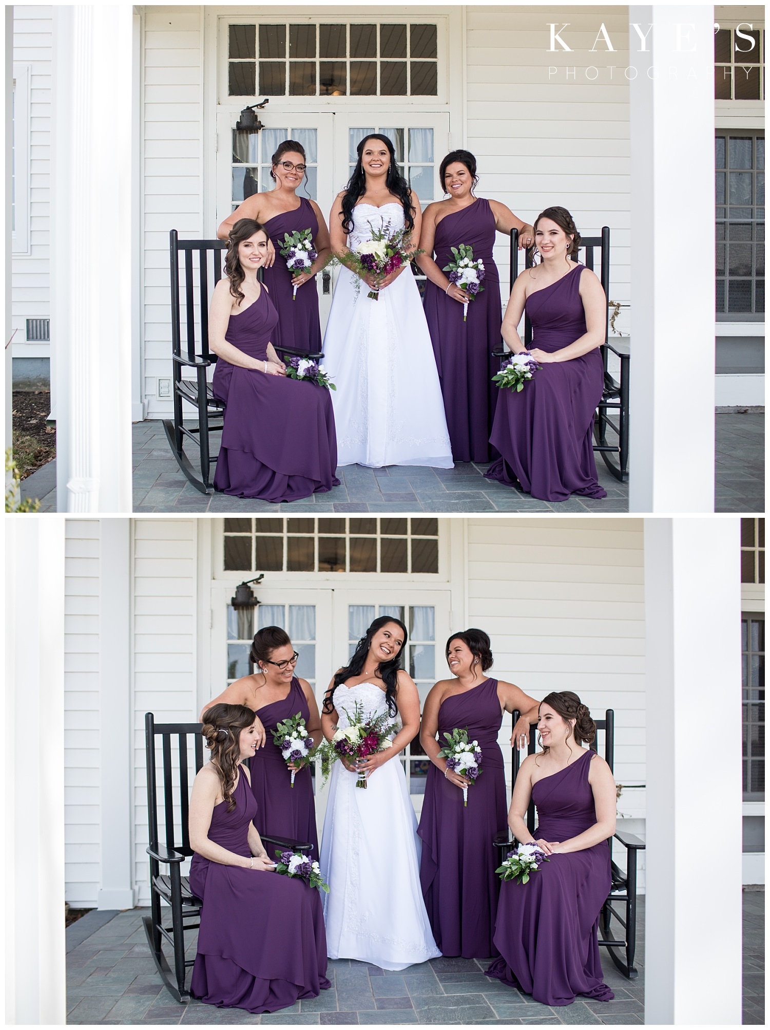 bride and bridesmaid pictures at waldenwoods in purple