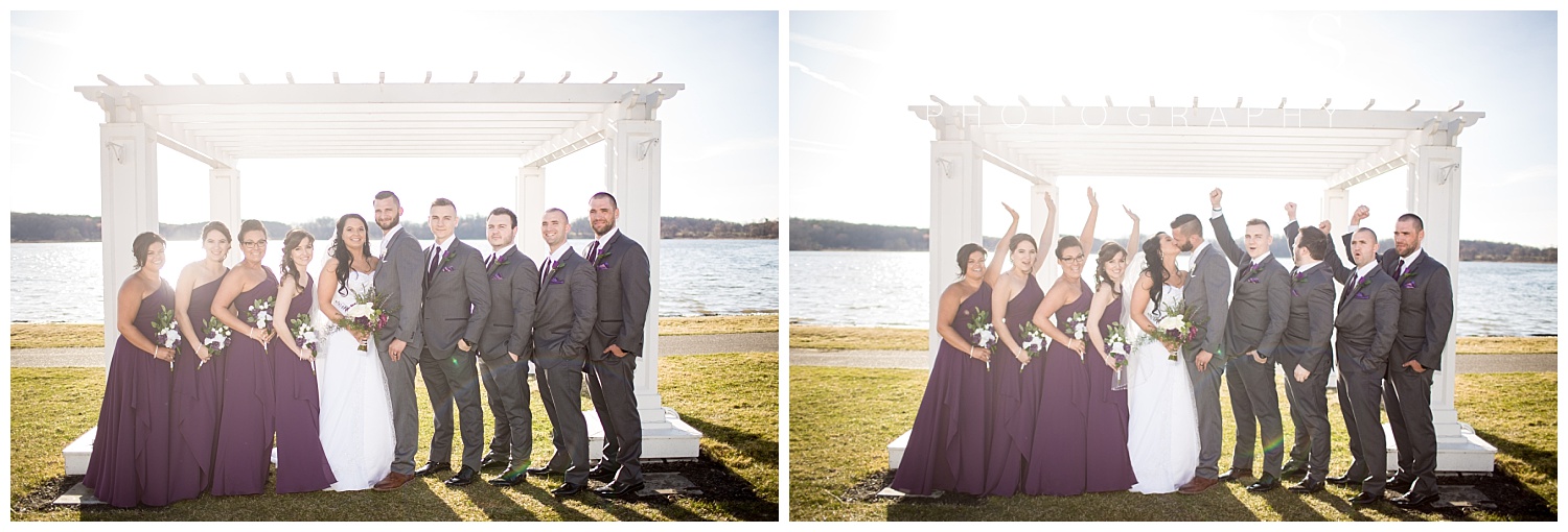 bridal party in front of lake at waldenwoods resort in howell michigan