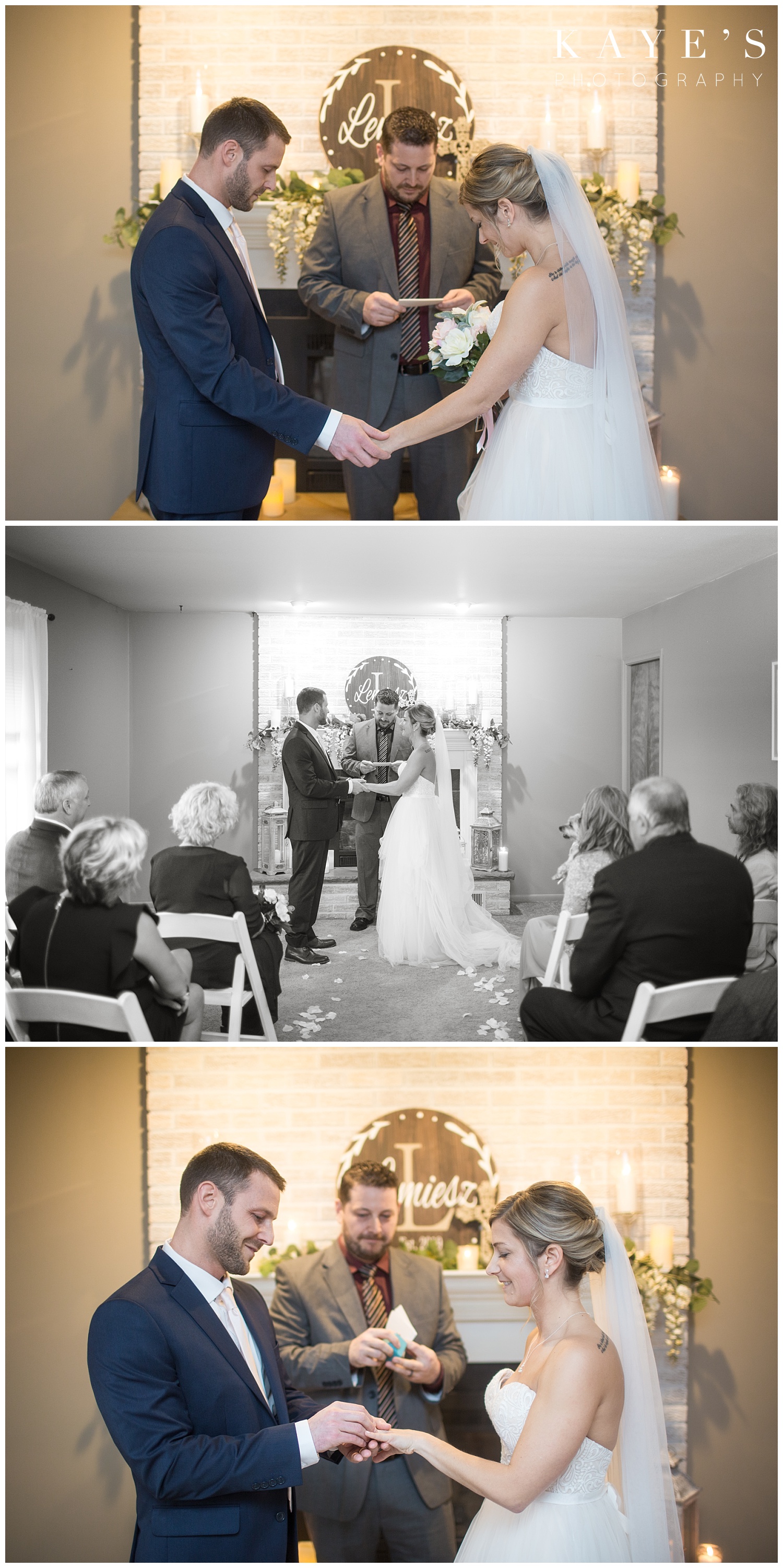 bride and groom during wedding ceremony in their home in grand blanc michigan