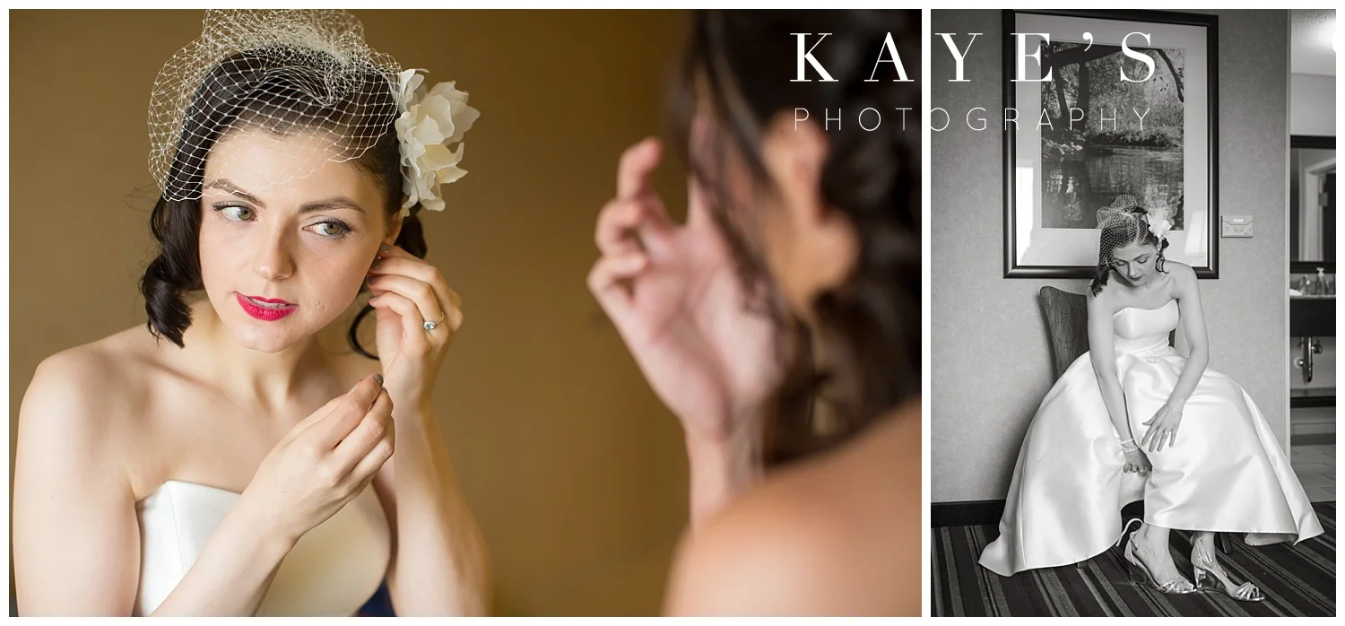vintage bride getting ready before university of michigan wedding in flint michigan