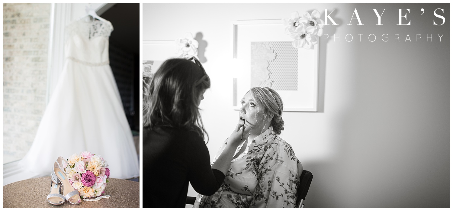 wedding dress with brides details while bride is getting ready in flushing, michigan