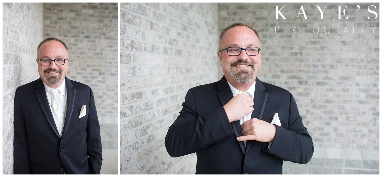 groom portraits before wedding at flushing valley golf course wedding