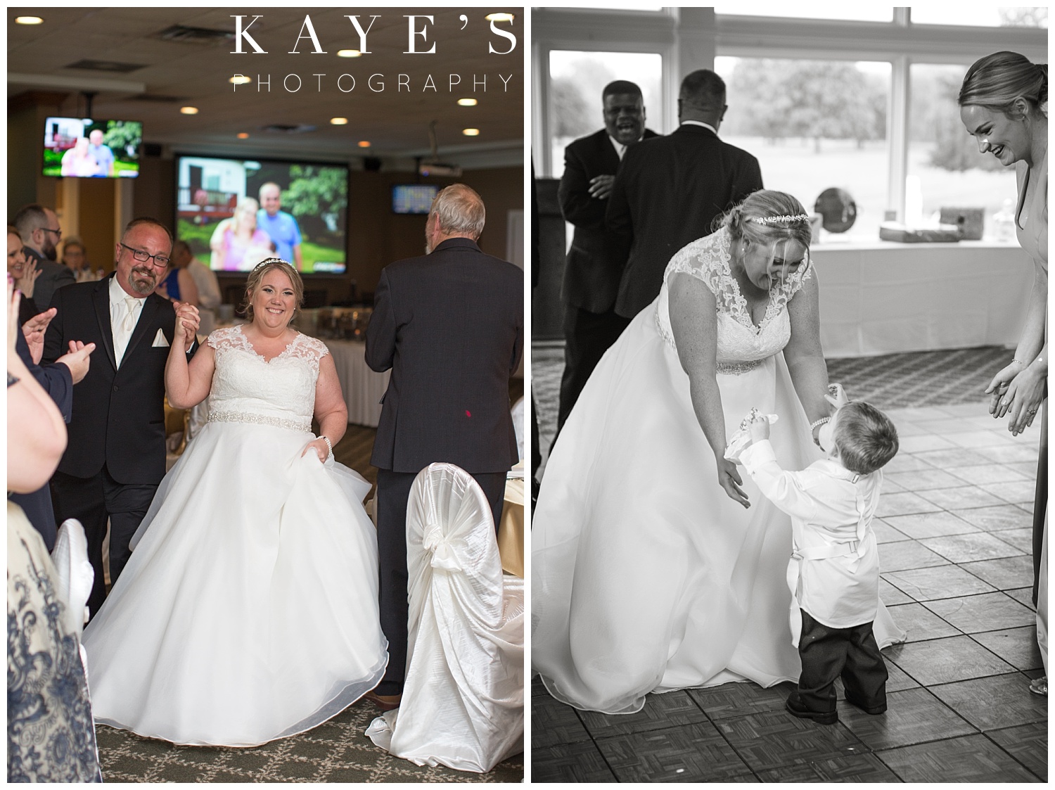 bride and groom entering reception at flushing valley golf course