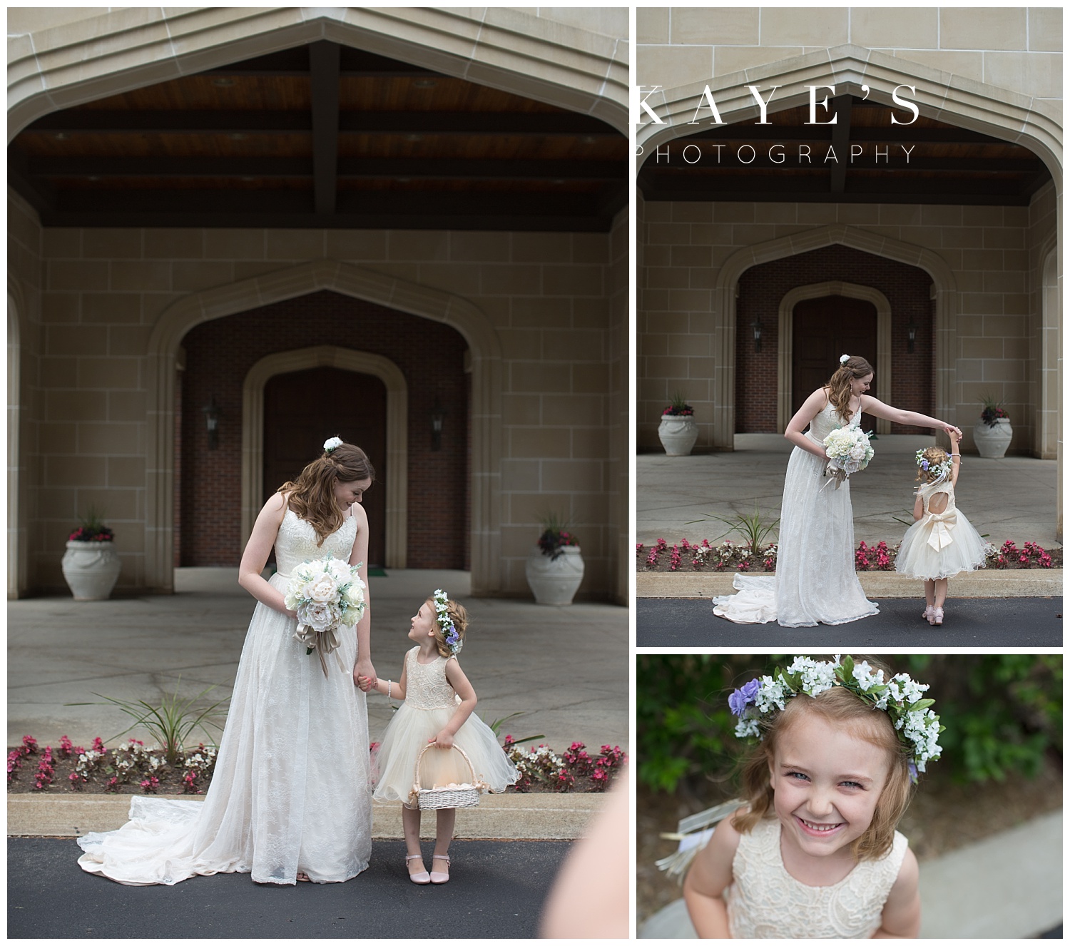 bride with flower girl before wedding at warwick hills in grand blanc michigan