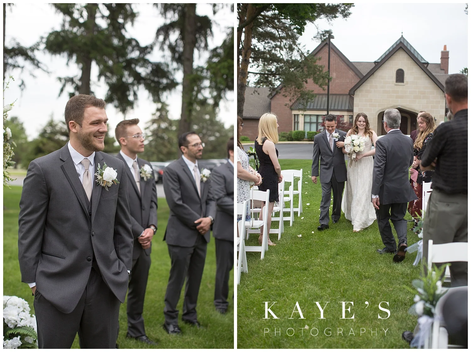 groom and bride coming up the aisle at wedding ceremony in warwick hills