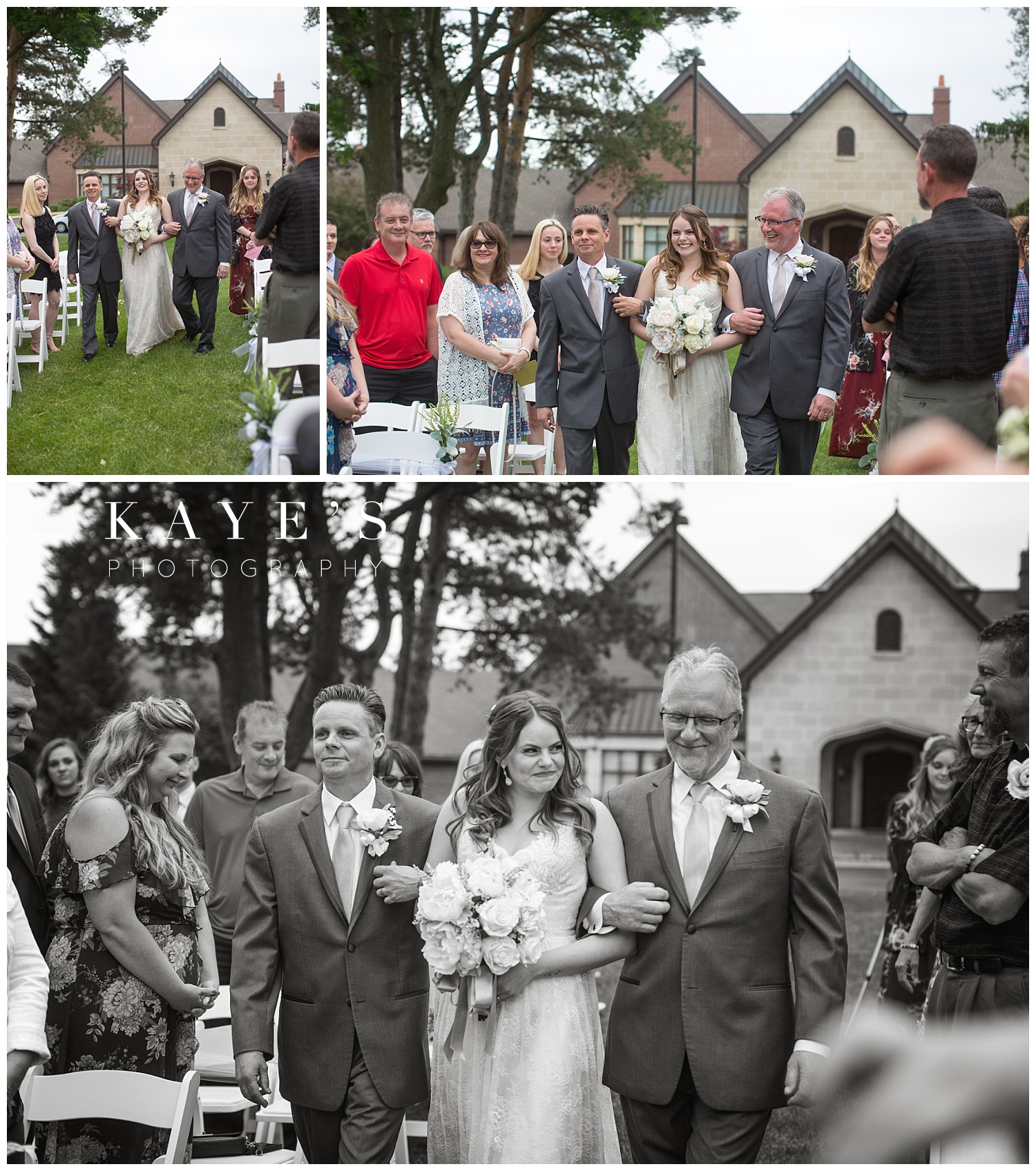 bride coming up the aisle with two fathers at warwick hills