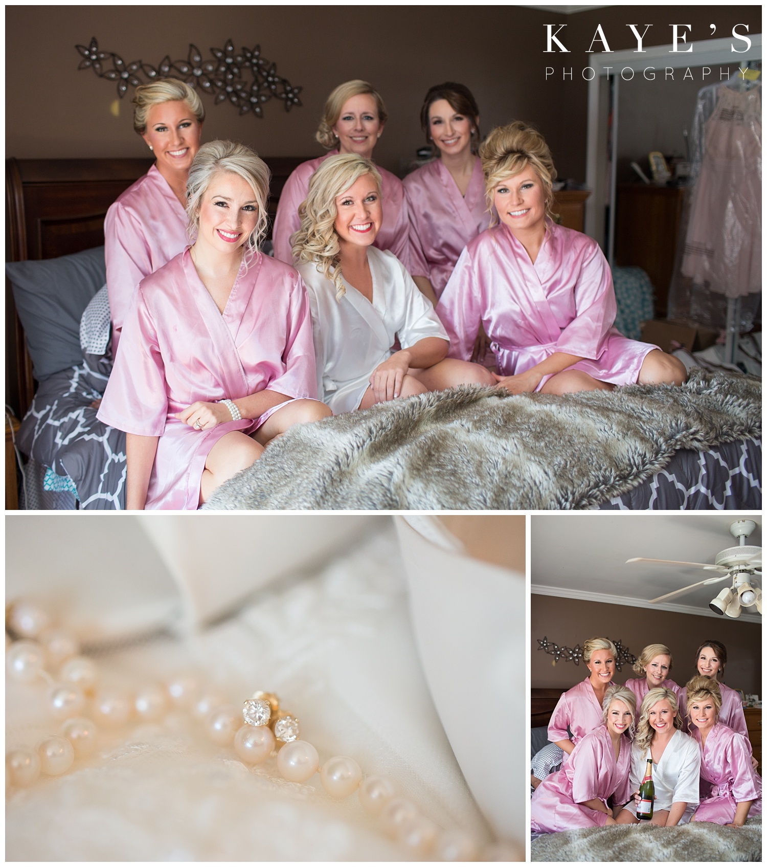 bridesmaids and bride in robes before wedding ceremony in davison michigan