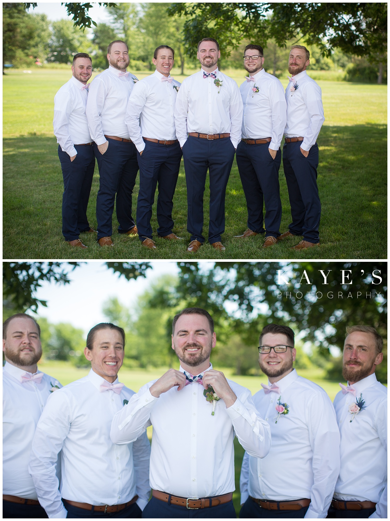 Groom with groomsmen during wedding photos before ceremony in davison