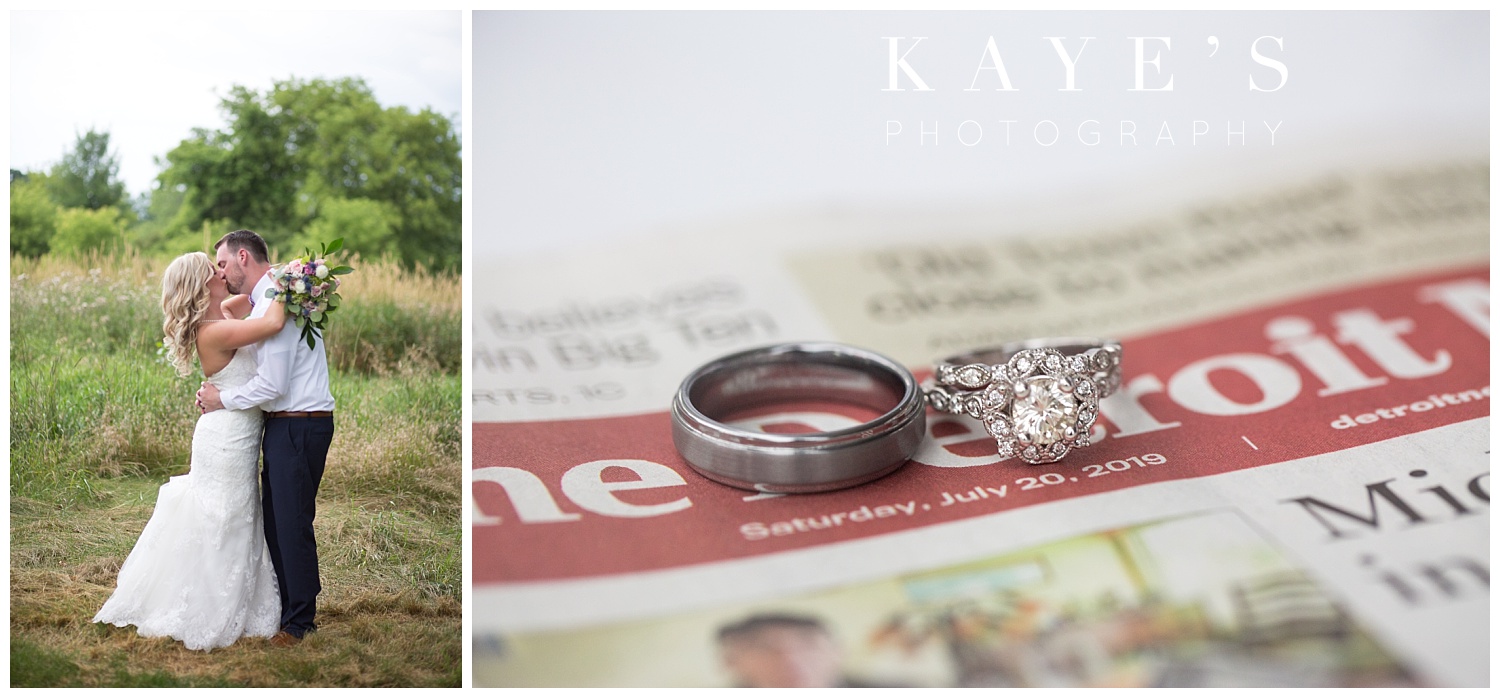 wedding rings with newspaper during grand blanc michigan wedding