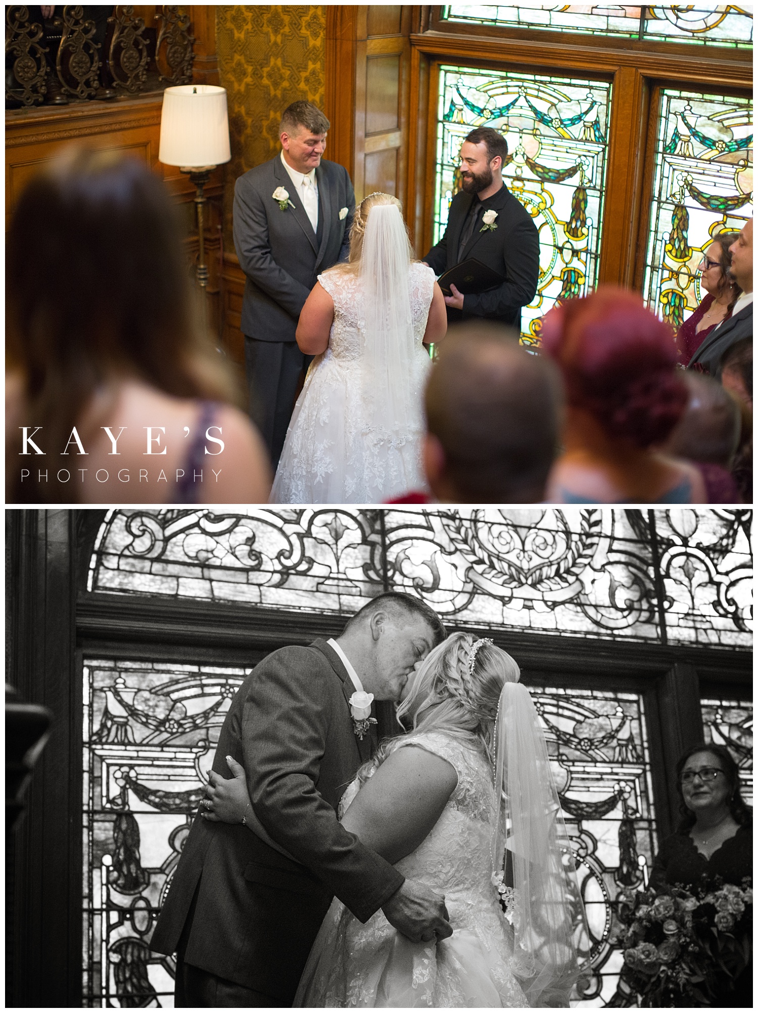 bride and groom getting married at the whitney in detroit michigan