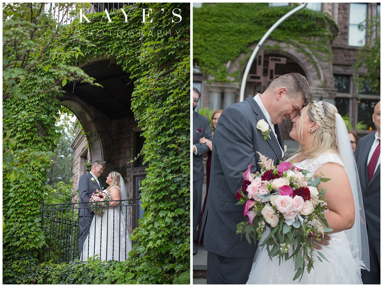 bride and groom portraits outside the whitney in the ivy