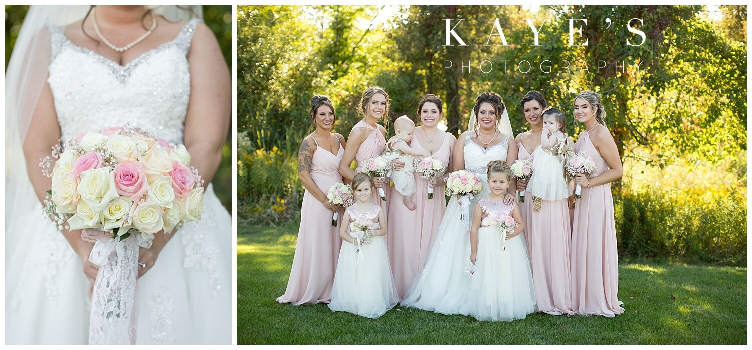 bride with bridesmaids before ceremony in grand blanc at the captain's club