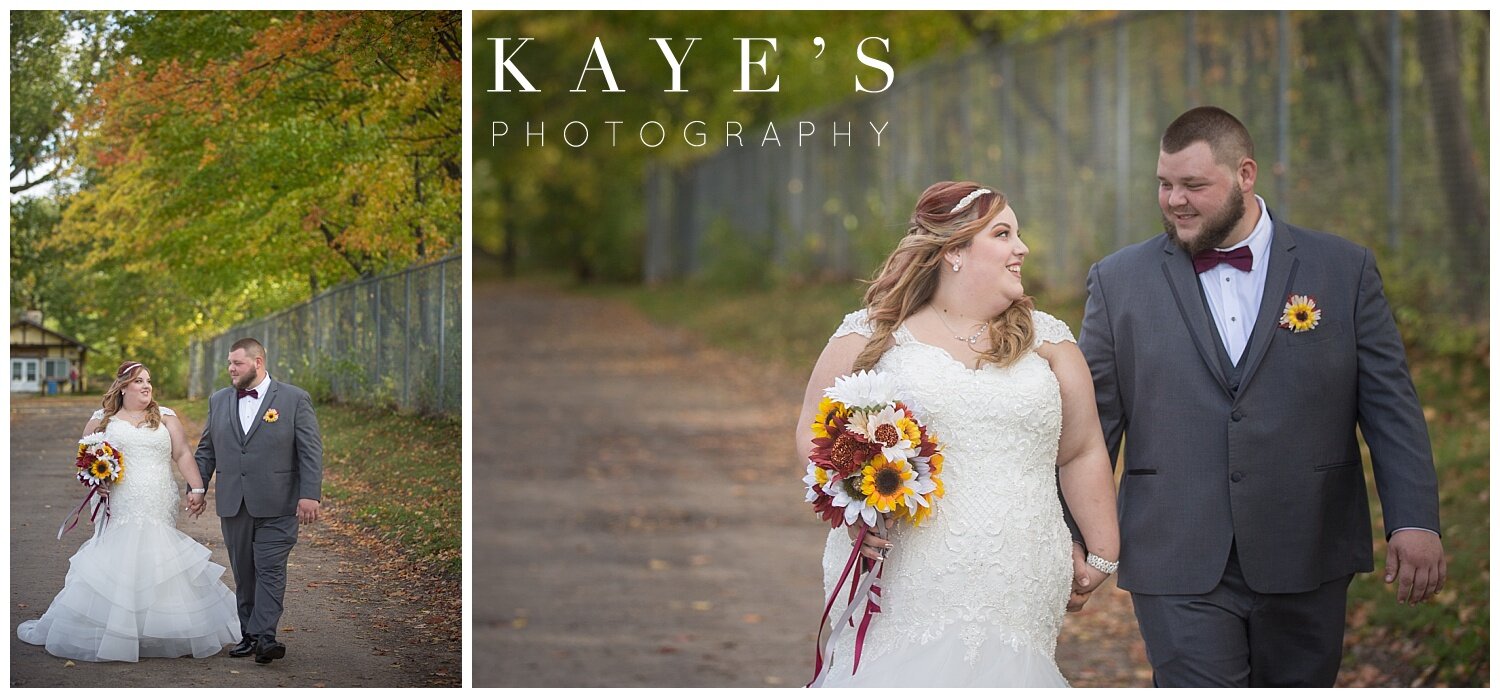 bride and groom portraits before wedding at round em up ranch in clio michigan