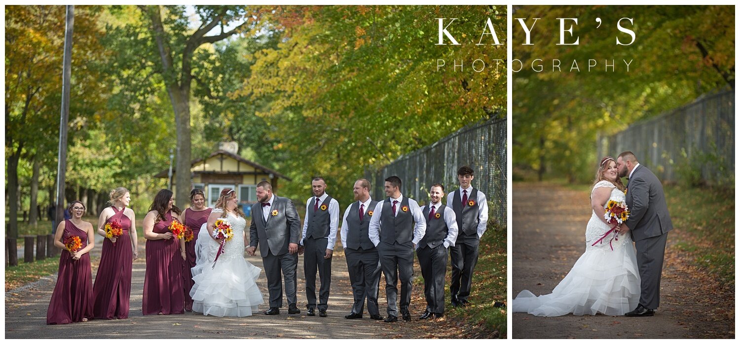 bridal party during a fall wedding in frankenmuth michigan