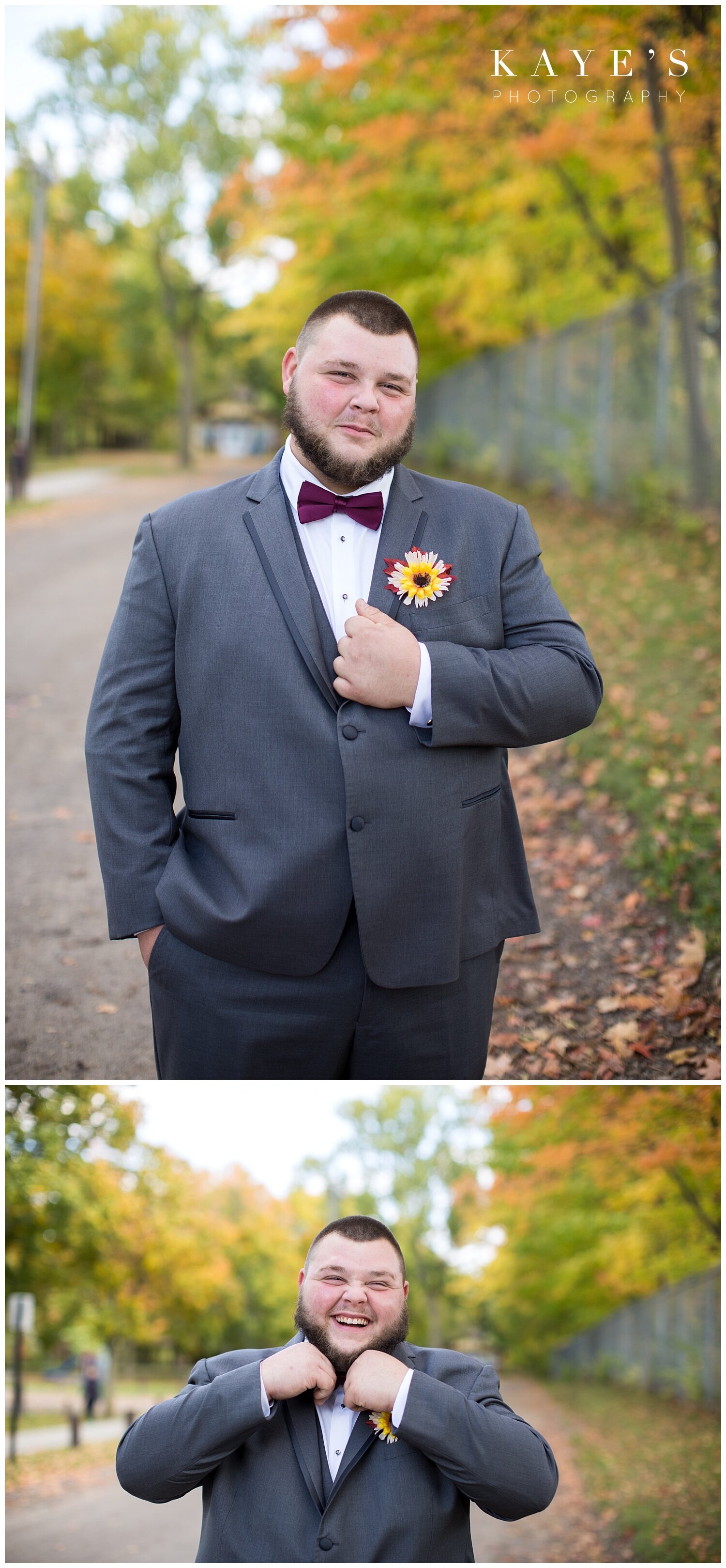groom details and portraits in the fall before wedding ceremony