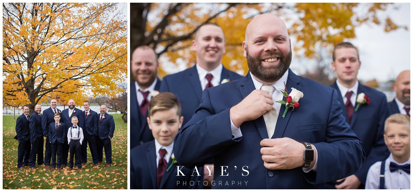 groom with groomsmen before ceremony at double tree hotel in bay city Michigan