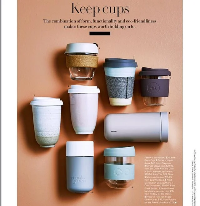 Coffee or tea on the move needs a beautiful yet practical  vessel... my round up of the most covetable and functional cups in the latest issue of @gourmettraveller 📷 @scotthawkinsphotography cups from @keepcup @claycupsaustralia @solcups @thedeastore @countryroad @frankgreen_official @potteryfortheplanet #homewaresstyling #aimeejonesstylist #coffeecups #teacups